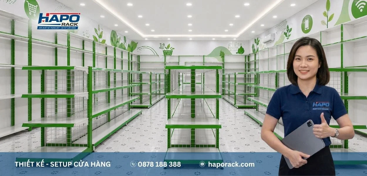 Đơn vị sản xuất kệ trưng bày siêu thị tại Bình Hưng Hòa