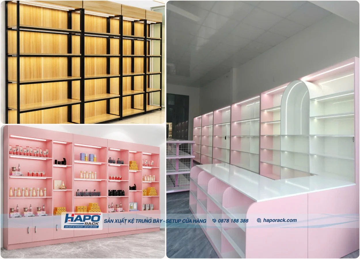 Kệ Cửa Hàng Mỹ Phẩm Sát Tường Đẹp, Chuyên Nghiệp