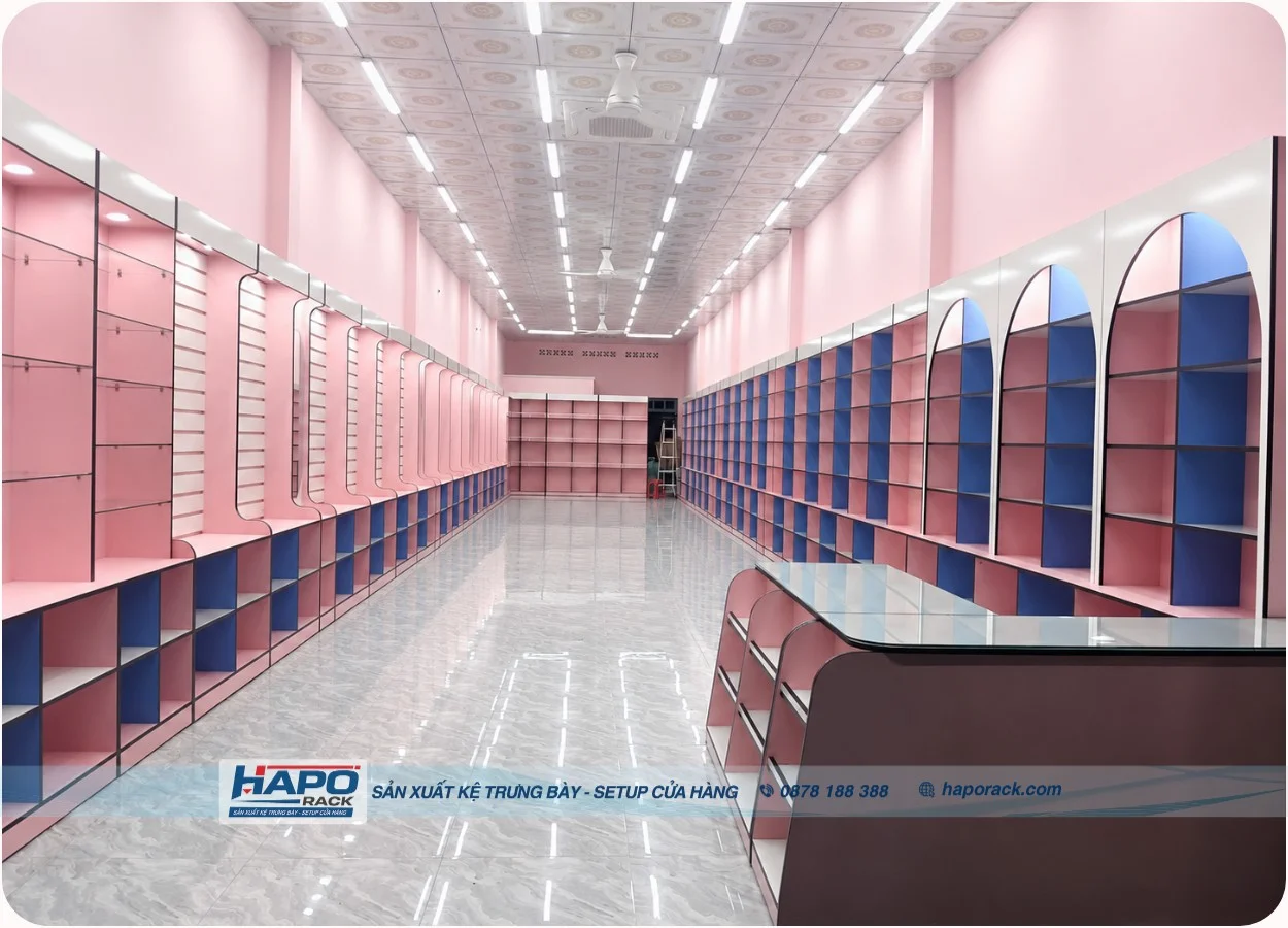Kệ Sát Tường Cho Cửa Hàng Mỹ Phẩm Đẹp, Bền