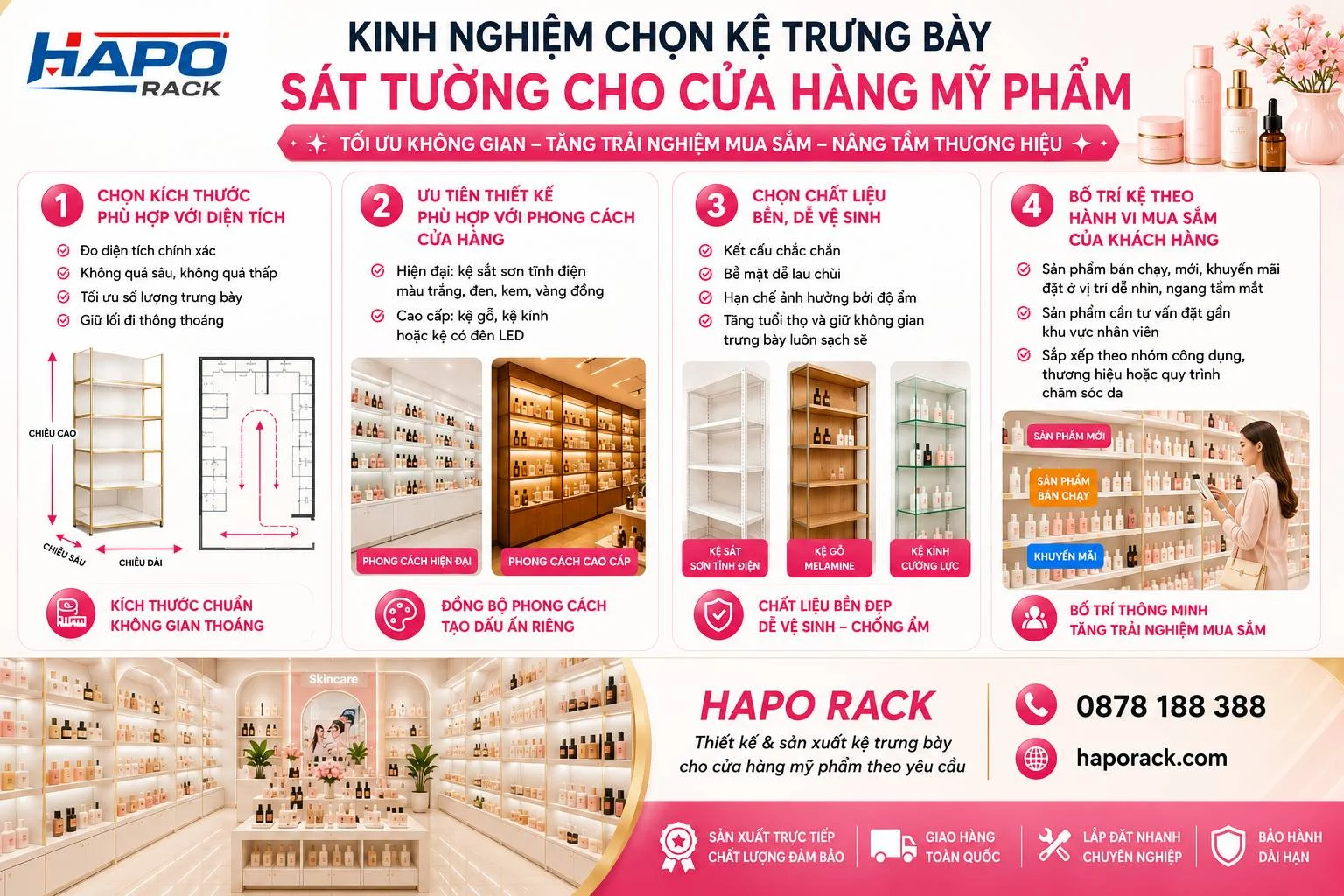 Kệ Sát Tường Cho Cửa Hàng Mỹ Phẩm Đẹp, Bền