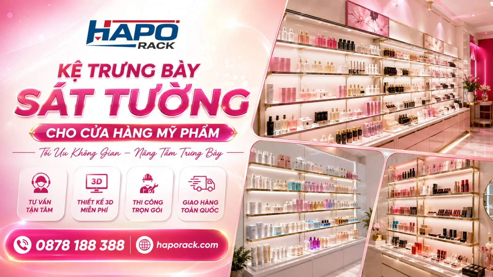 Kệ Trưng Bày Mỹ Phẩm Sát Tường Đẹp Cho Shop