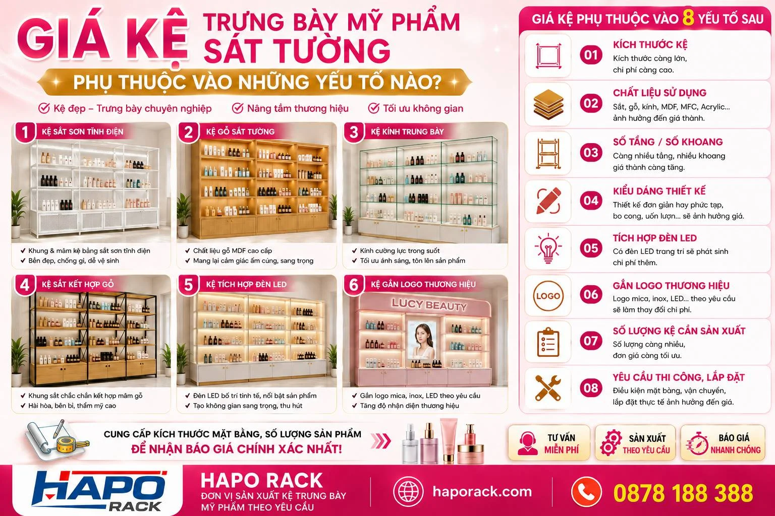 Kệ Trưng Bày Sát Tường Cho Cửa Hàng Mỹ Phẩm Đẹp
