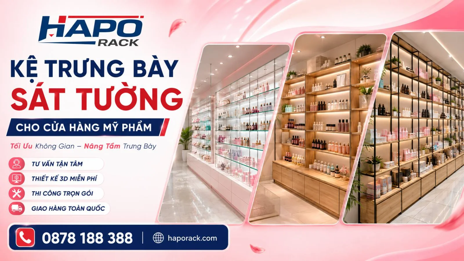 Kệ Trưng Bày Sát Tường Cho Mỹ Phẩm Đẹp, Giá Tốt