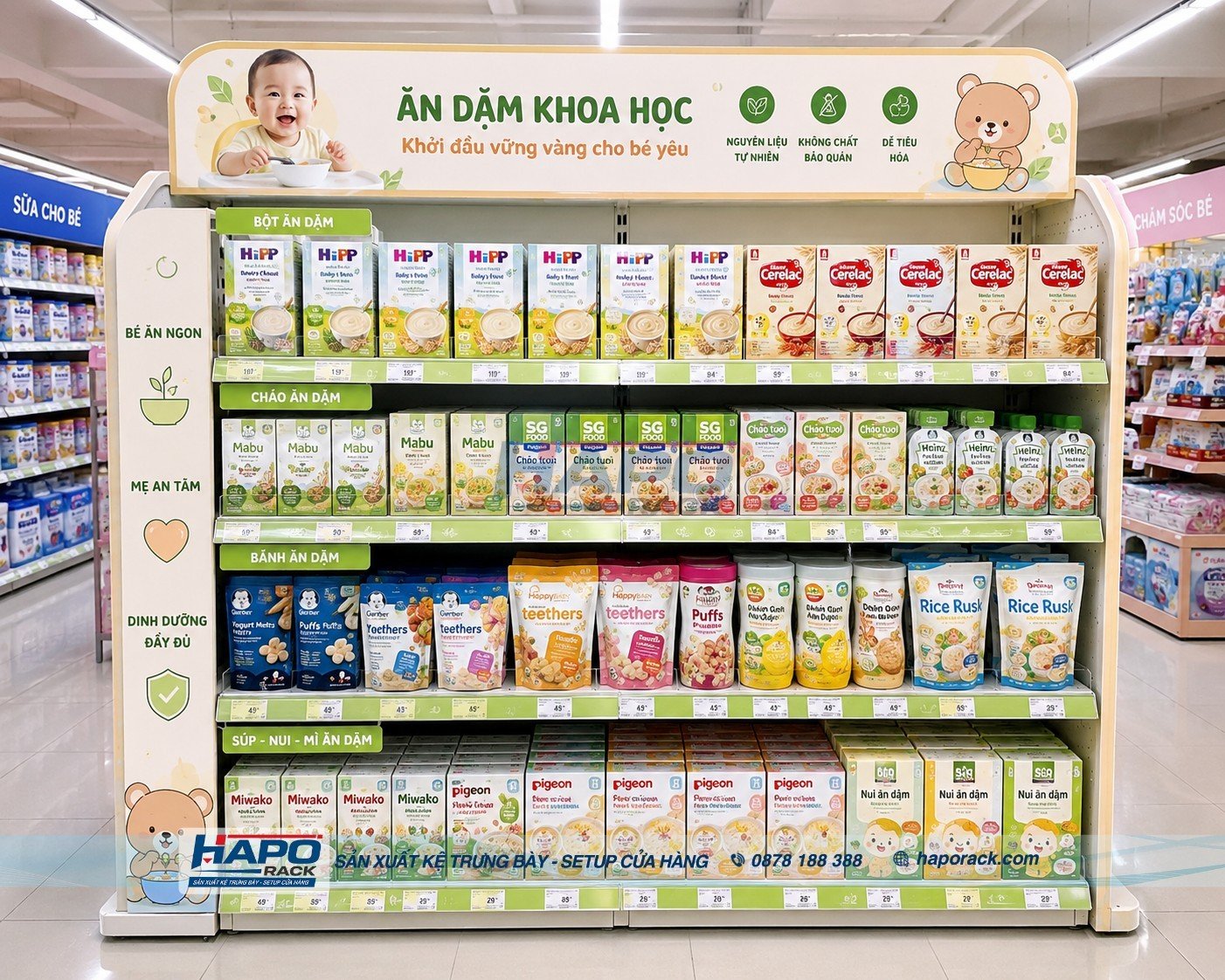 Kệ Trưng Bày Đồ Ăn Dặm Cho Cửa Hàng Mẹ Và Bé Gọn Đẹp, Dễ Bán Hàng