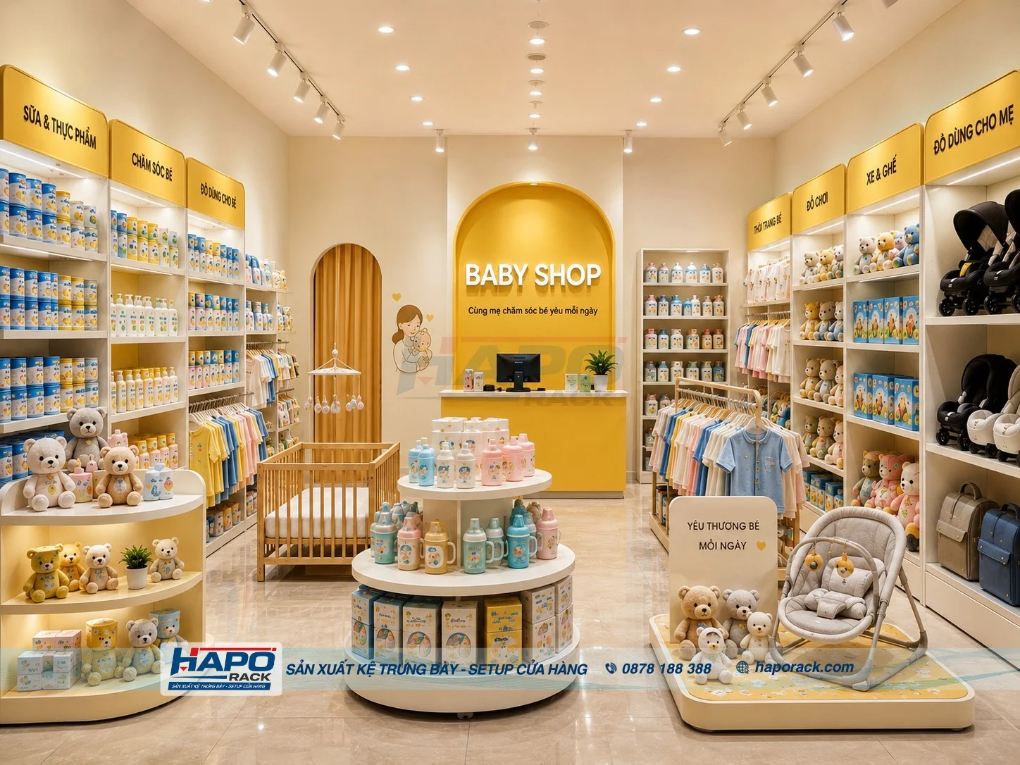 Các Mẫu Kệ Trưng Bày Cửa Hàng Mẹ Và Bé Được Ưa Chuộng