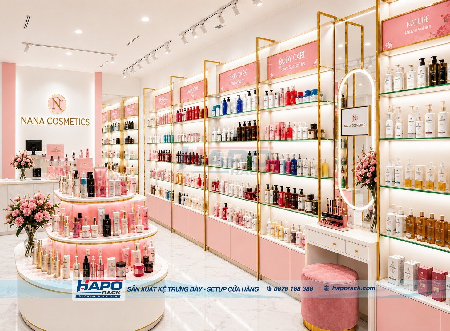 Dự Án Setup Shop Mỹ Phẩm NANA COSMETICS Tone Hồng Pastel Cao Cấp