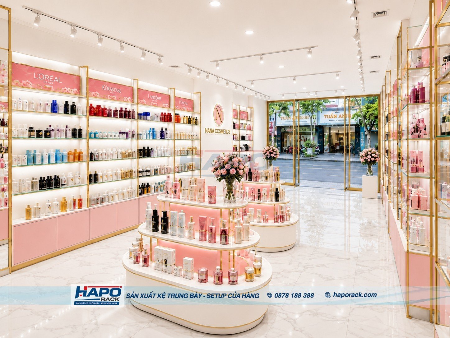 Kệ Trưng Bày Mỹ Phẩm Cao Cấp Cho NANA COSMETICS Tại P. Mỹ Tho