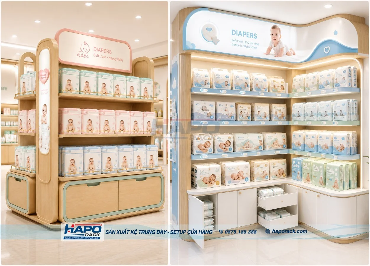Giải Pháp Kệ Bỉm Tã Gọn Đẹp, Tăng Không Gian Trưng Bày