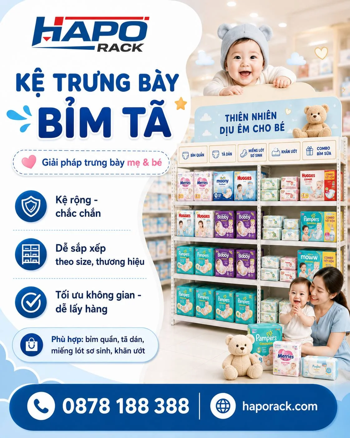 Gợi Ý Kệ Trưng Bày Cửa Hàng Mẹ Và Bé Dễ Bố Trí