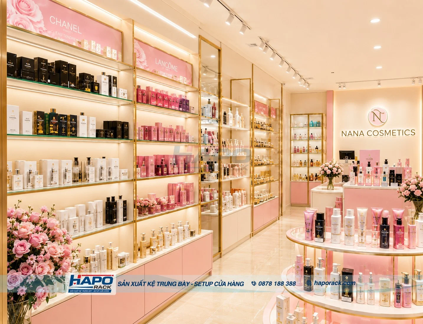 HAPO Rack Thi Công Kệ Trưng Bày Mỹ Phẩm NANA COSMETICS Tại P. Mỹ Tho