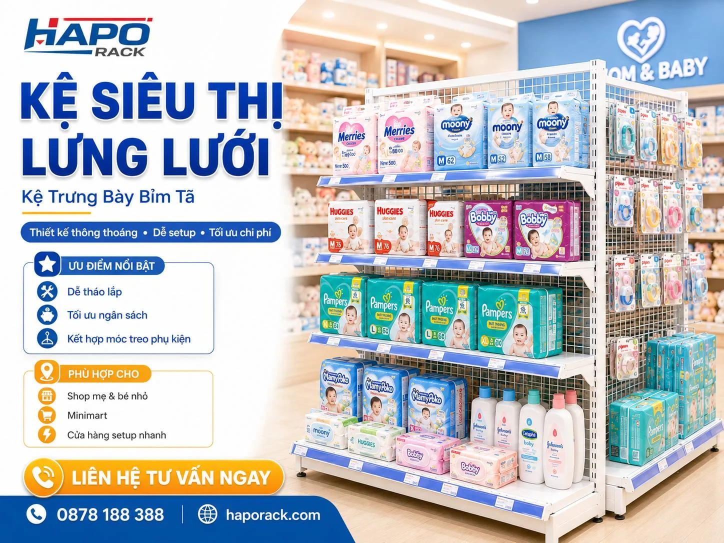 Kệ Bỉm Tã Cho Shop Mẹ & Bé Giúp Sắp Xếp Hàng Hóa Khoa Học