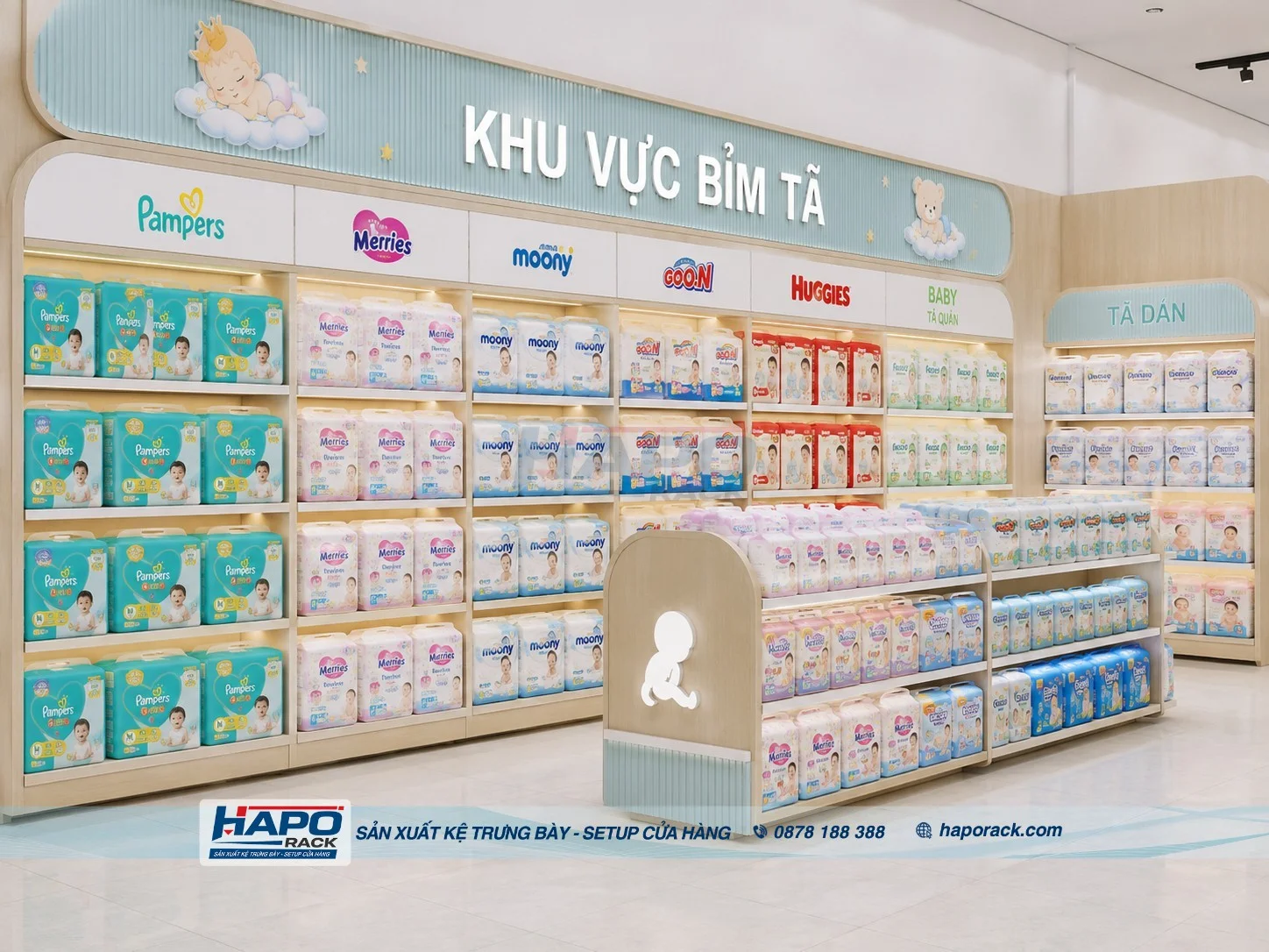 Kệ Bỉm Tã Sát Tường Giúp Tối Ưu Diện Tích Cửa Hàng