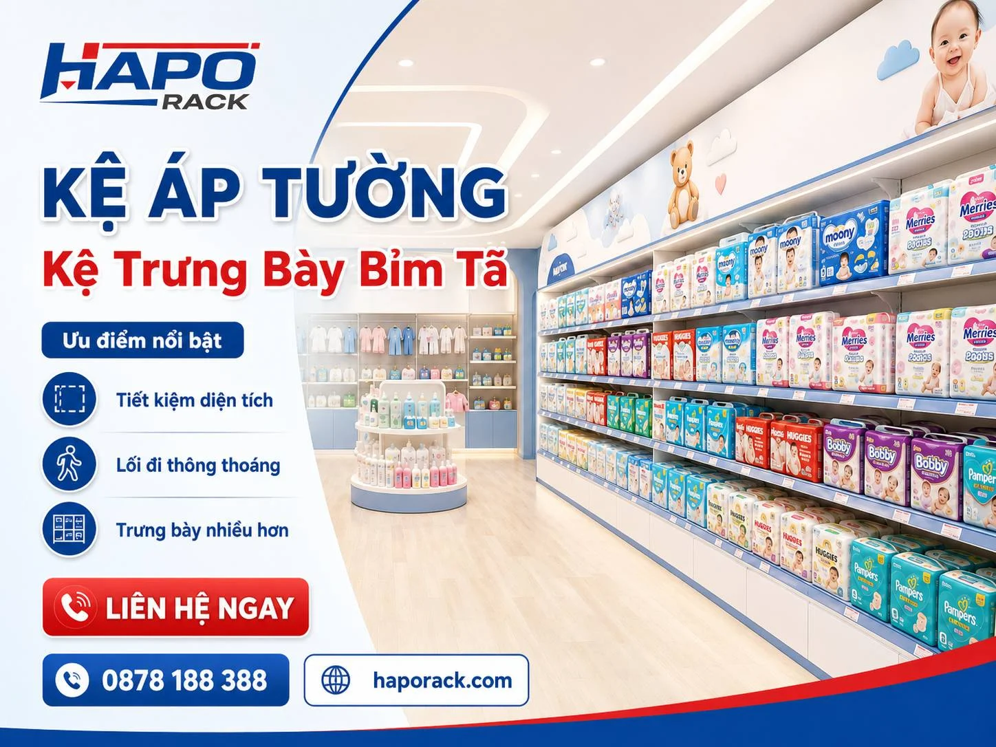 Kệ Bỉm Tã Sát Tường Giúp Tối Ưu Diện Tích Cửa Hàng