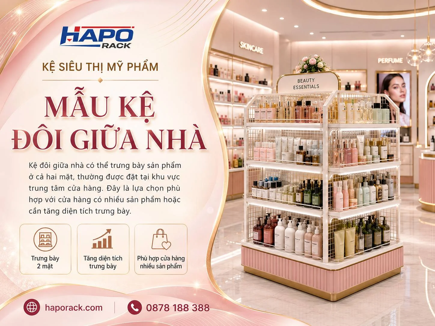 Kệ Cửa Hàng Mỹ Phẩm Đẹp, Hiện Đại, Tối Ưu Diện Tích