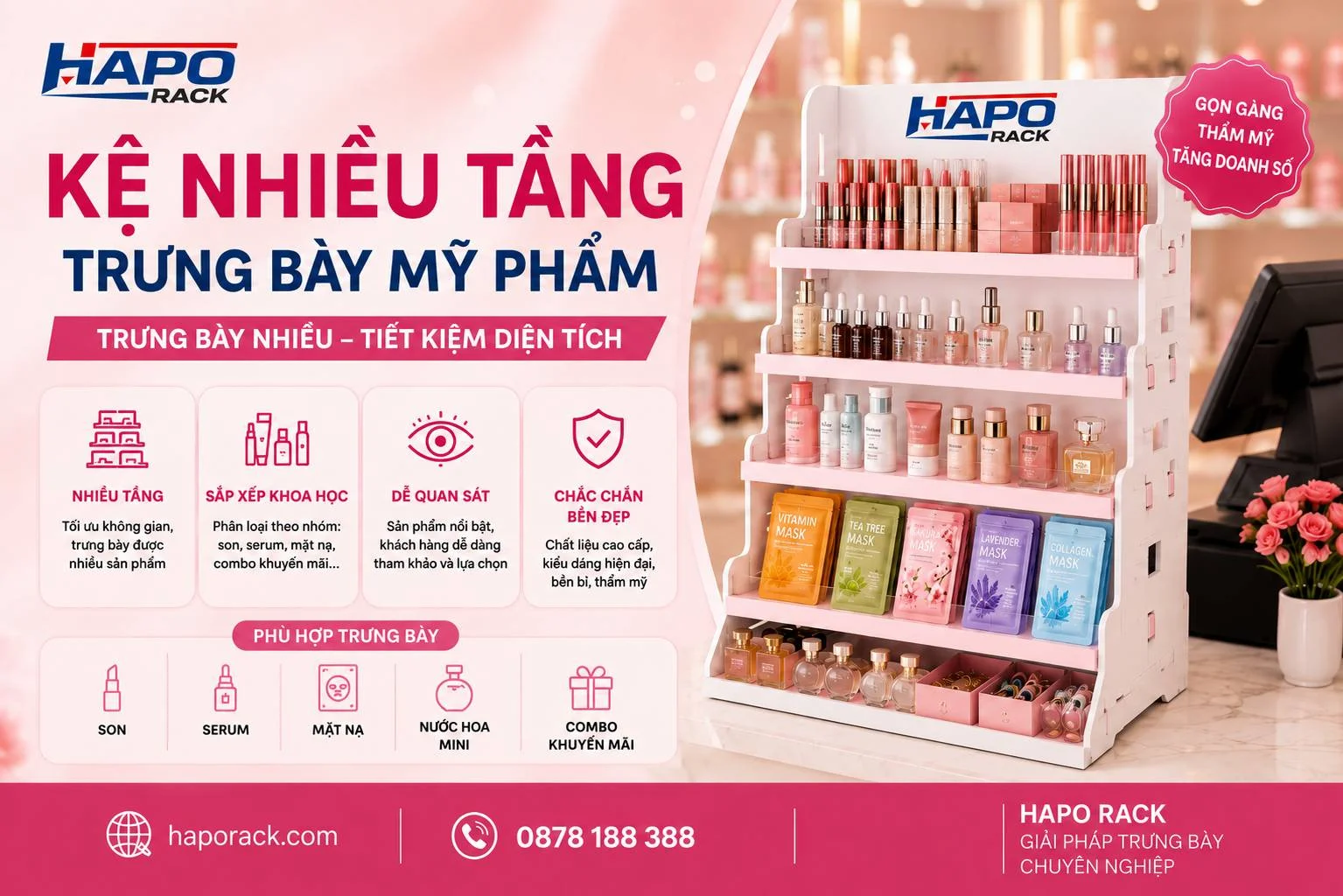 Kệ Để Bàn Trưng Bày Mỹ Phẩm Cho Quầy Thu Ngân Shop