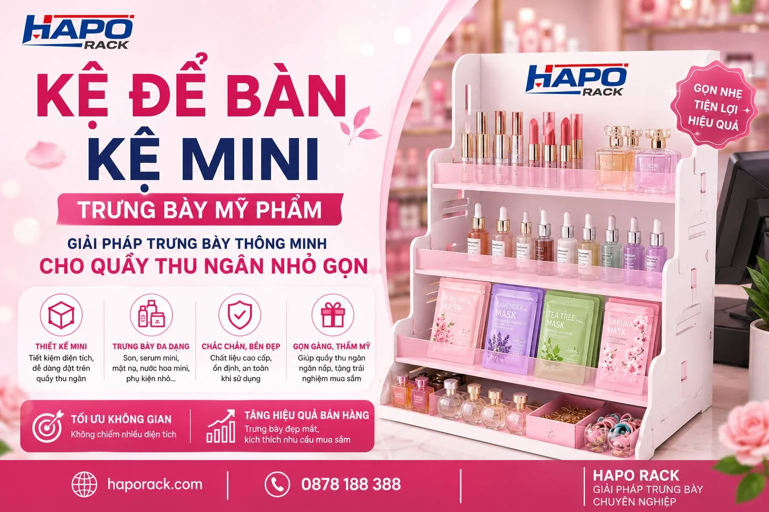 Kệ Mỹ Phẩm Đặt Quầy Thu Ngân Cho Shop Đẹp Và Tiện Dụng