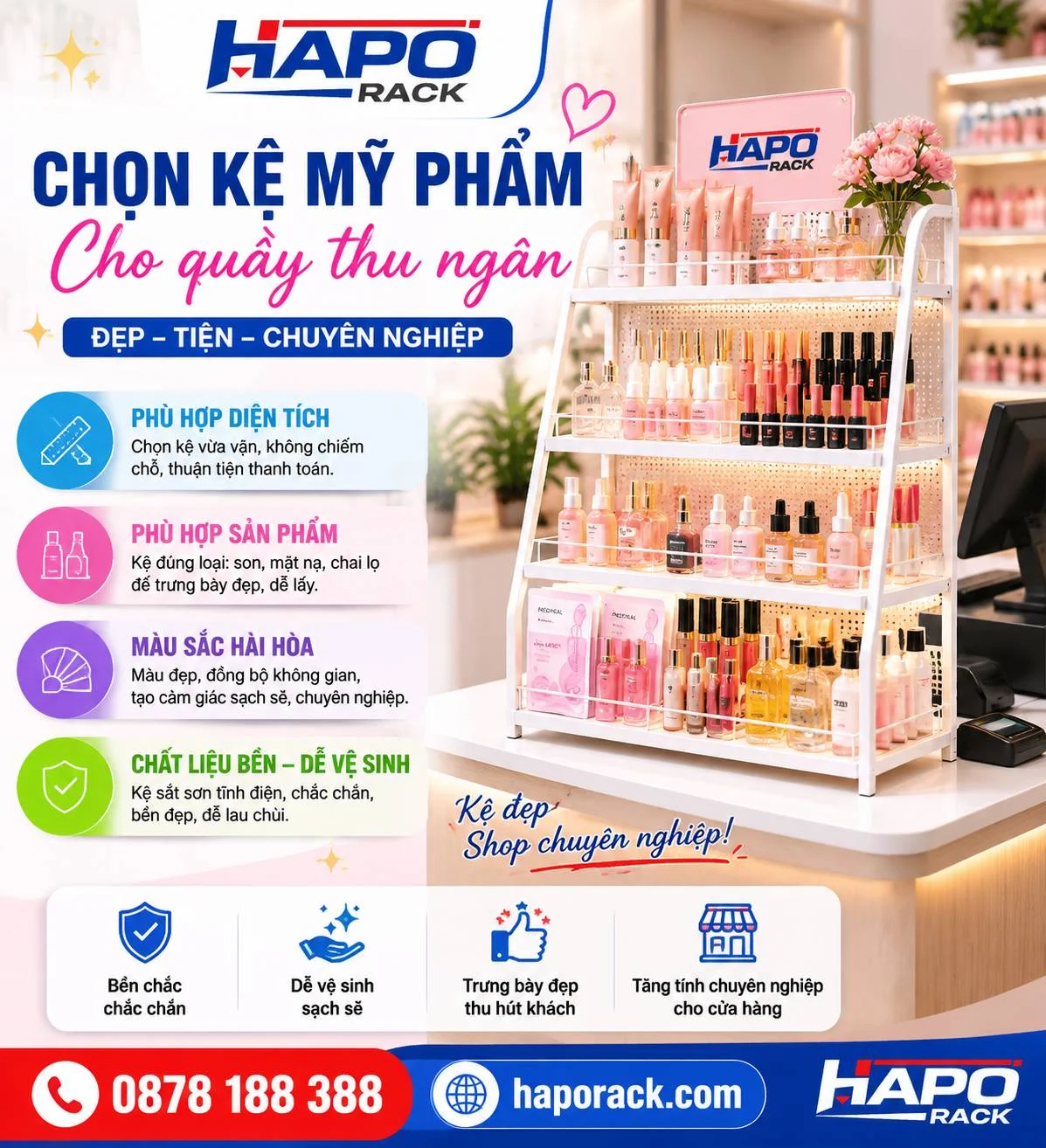 Kệ Mỹ Phẩm Đặt Quầy Thu Ngân Giúp Tăng Khả Năng Bán Thêm