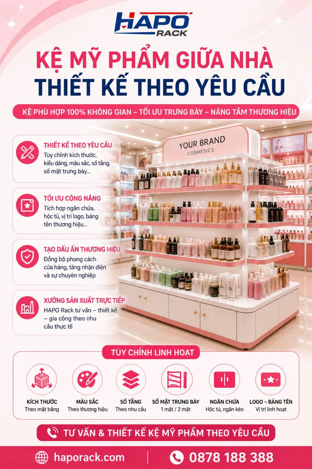 Kệ Mỹ Phẩm Giữa Nhà – Giải Pháp Trưng Bày Thông Minh Cho Cửa Hàng