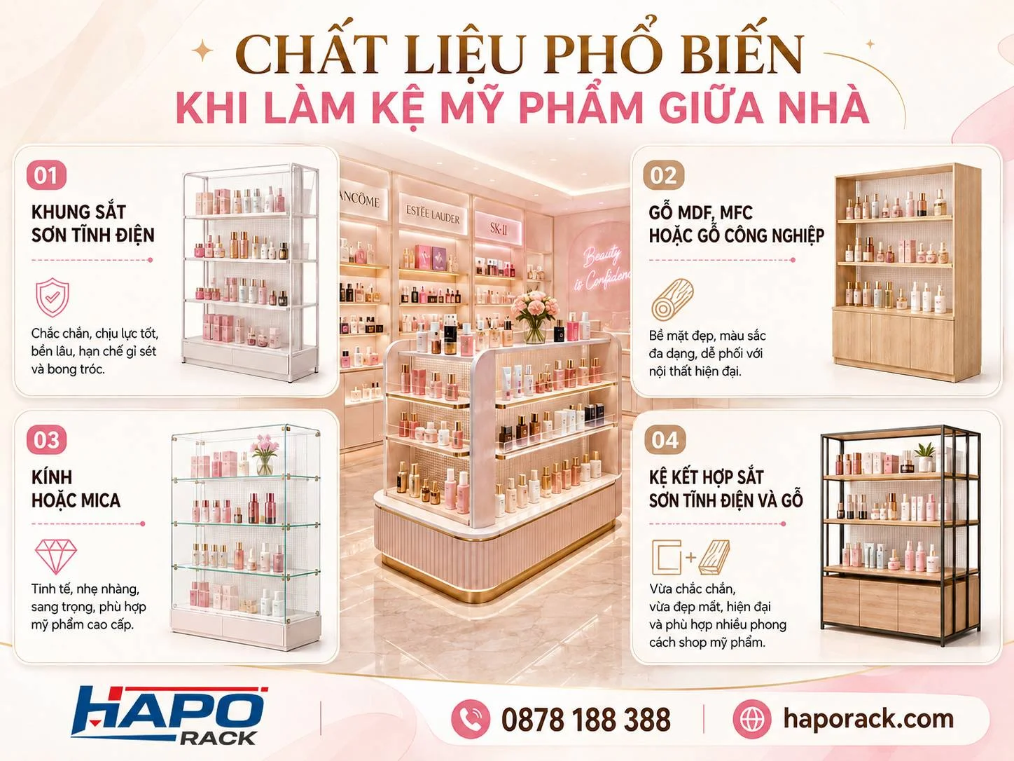 Kệ Mỹ Phẩm Giữa Nhà Giúp Tối Ưu Diện Tích Và Tăng Hiệu Quả Bán Hàng