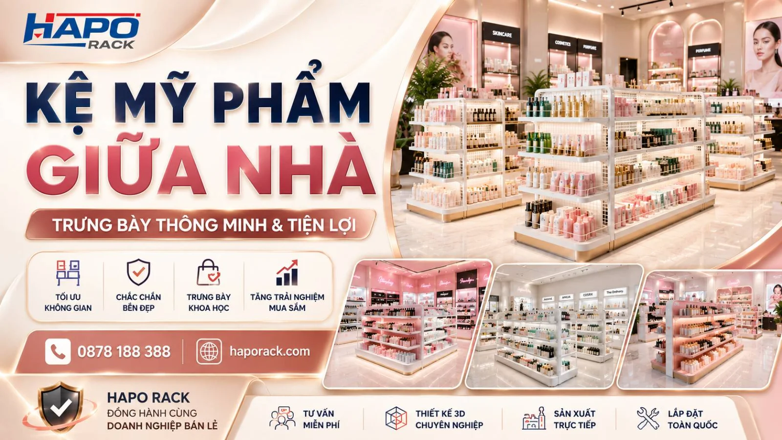 Kệ Mỹ Phẩm Giữa Nhà Giúp Tối Ưu Diện Tích Và Tăng Hiệu Quả Bán Hàng