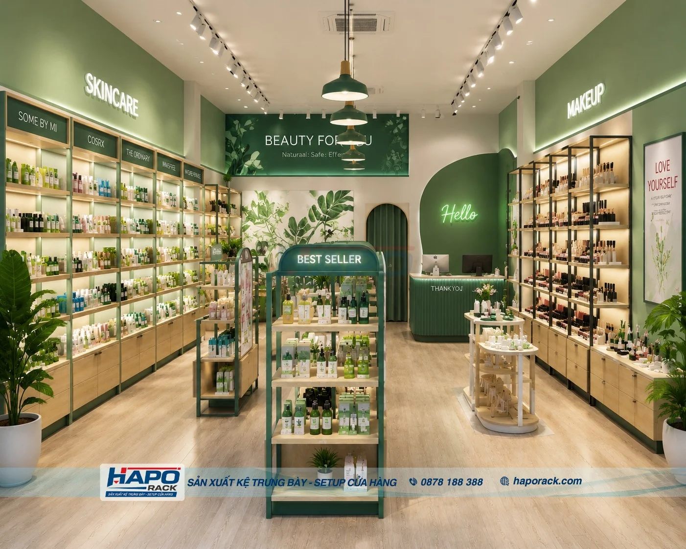 Kệ Mỹ Phẩm Giữa Nhà HAPO Rack – Bền Đẹp, Hiện Đại, Giá Xưởng