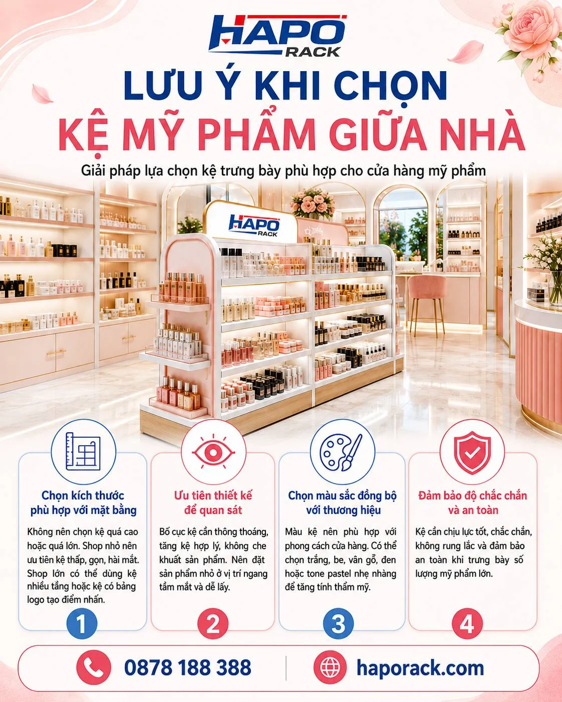 Kệ Mỹ Phẩm Giữa Nhà – Mẫu Kệ Trưng Bày Đẹp Cho Shop Mỹ Phẩm