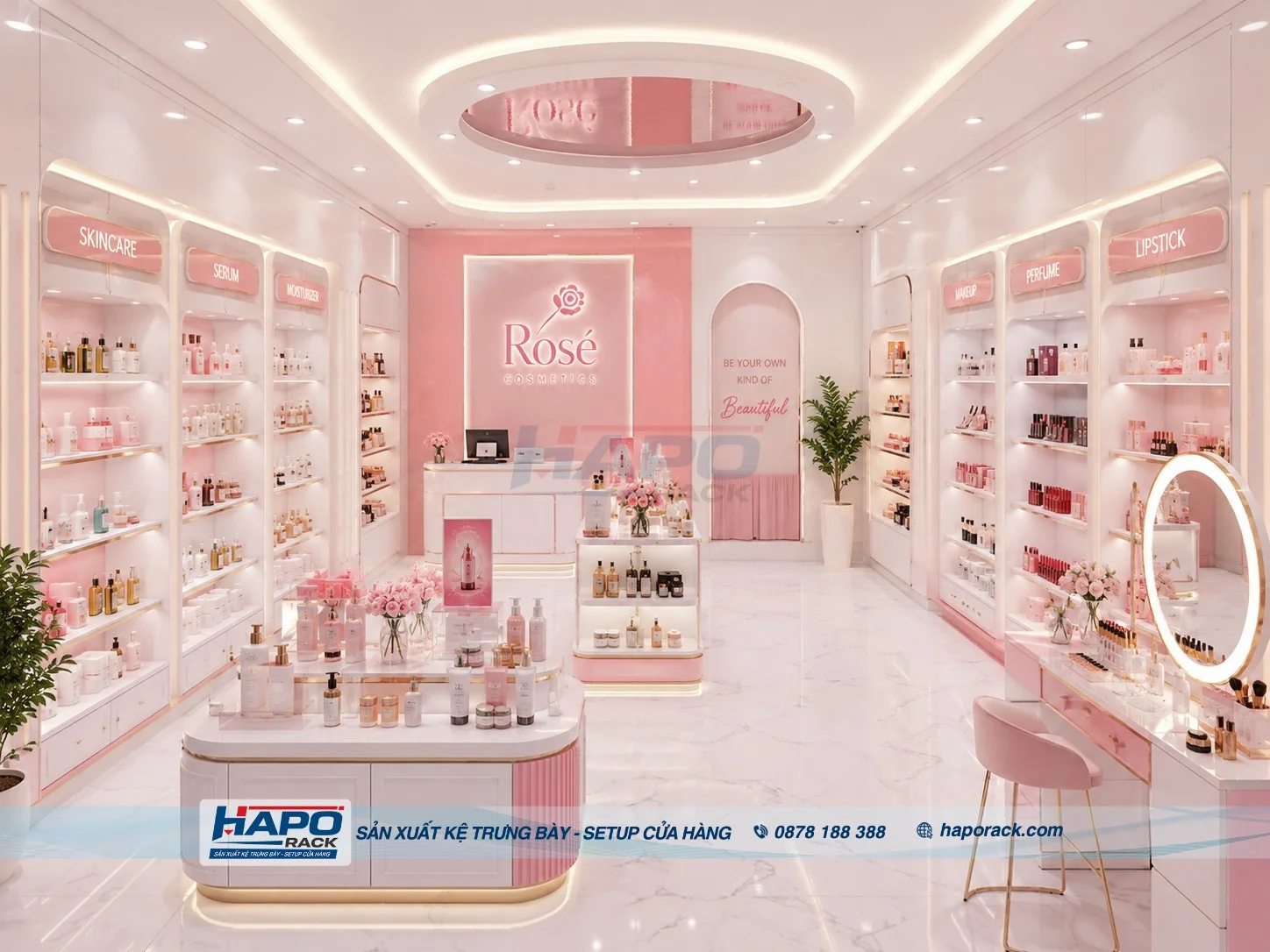 Kệ Mỹ Phẩm Giữa Nhà Theo Yêu Cầu – Tối Ưu Không Gian Cửa Hàng