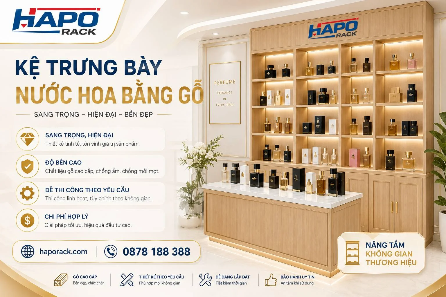 Kệ Nước Hoa Cao Cấp Bằng Gỗ Và Kim Loại – Thiết Kế Riêng Theo Concept Shop