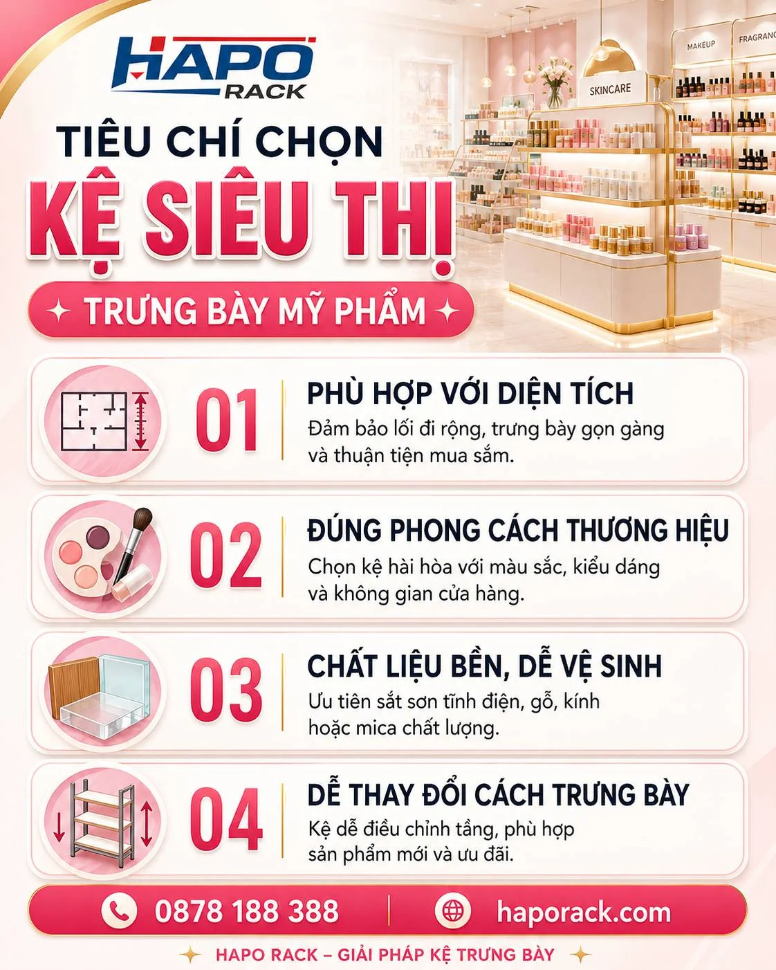 Kệ Siêu Thị Mỹ Phẩm Đẹp, Chắc Chắn, Dễ Trưng Bày