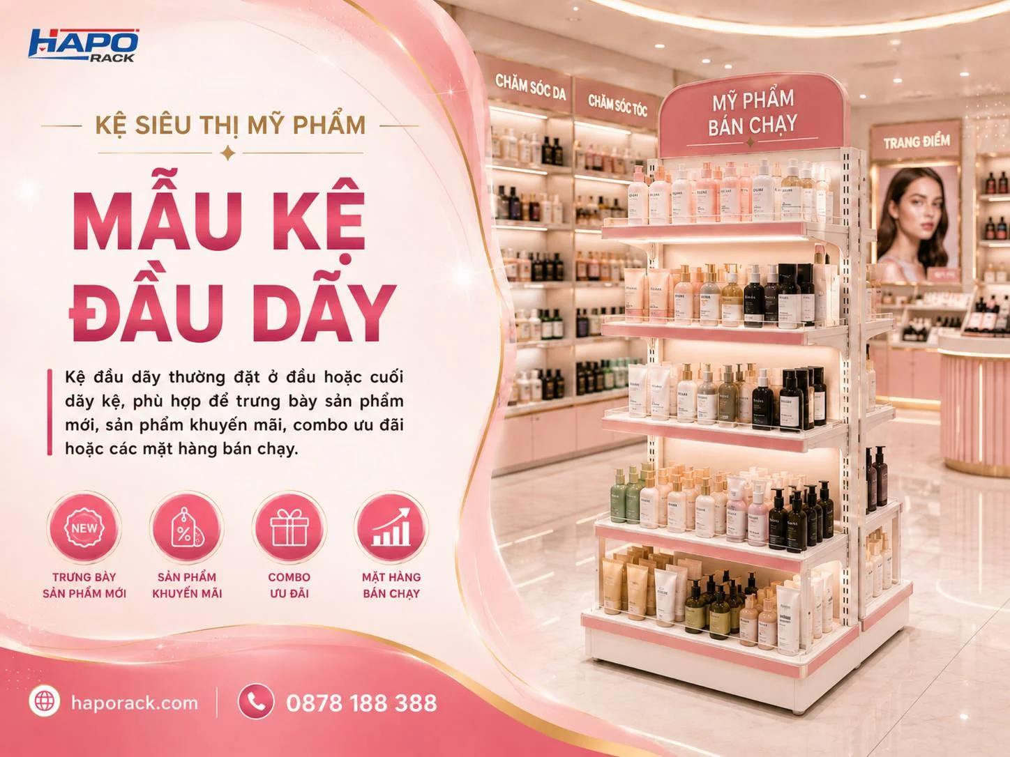 Kệ Siêu Thị Trưng Bày Mỹ Phẩm Đẹp, Hiện Đại Tại HAPO Rack