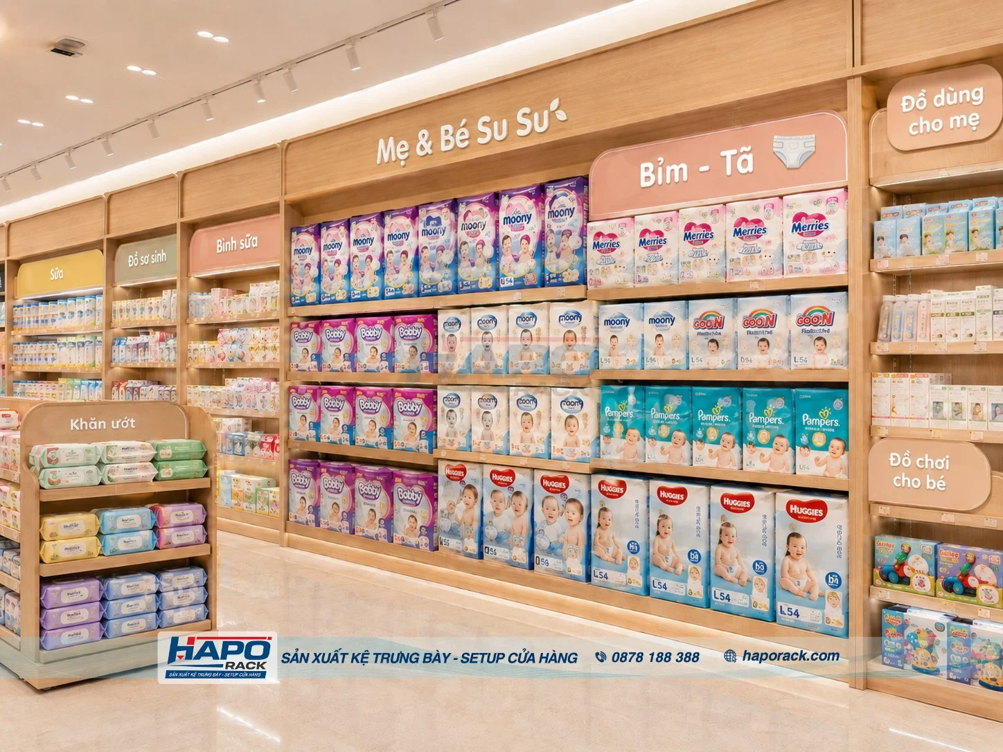 Kệ Trưng Bày Bỉm Tã Cho Shop Mẹ & Bé Tiết Kiệm Diện Tích