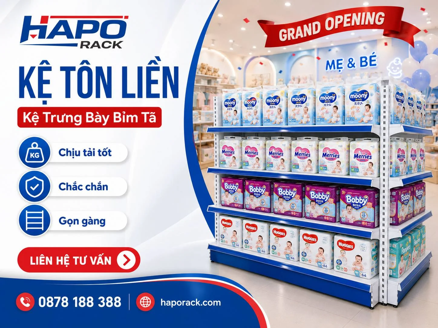 Kệ Trưng Bày Bỉm Tã Cho Shop Mẹ & Bé Tiết Kiệm Diện Tích