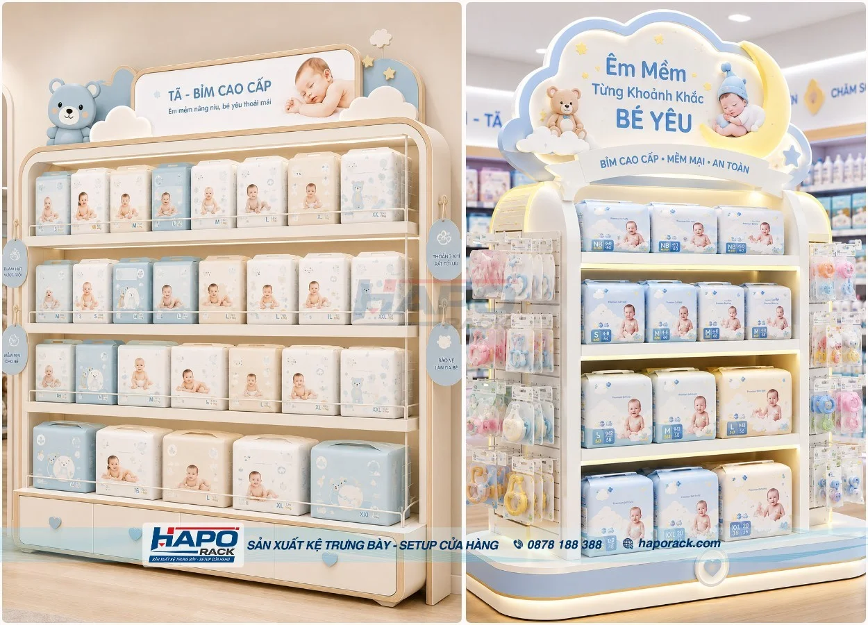 Kệ Trưng Bày Bỉm Tã Chuyên Dụng Cho Cửa Hàng Mẹ & Bé