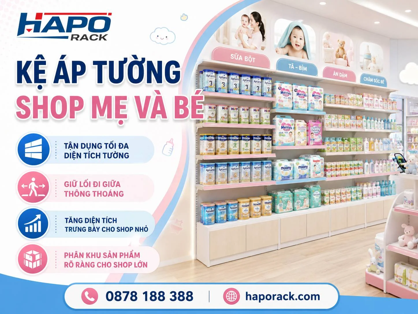 Kệ Trưng Bày Cửa Hàng Mẹ Và Bé Đẹp, Bền Và Tối Ưu Diện Tích