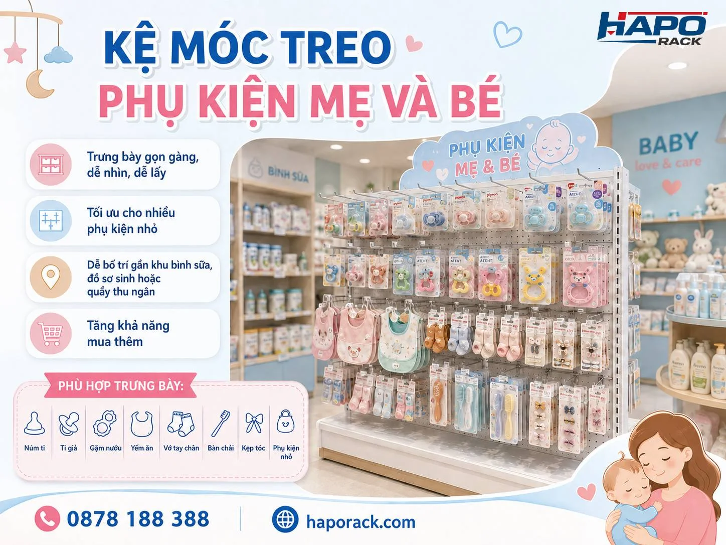 Kệ Trưng Bày Mẹ Và Bé Đẹp, Gọn Gàng, Tối Ưu Không Gian