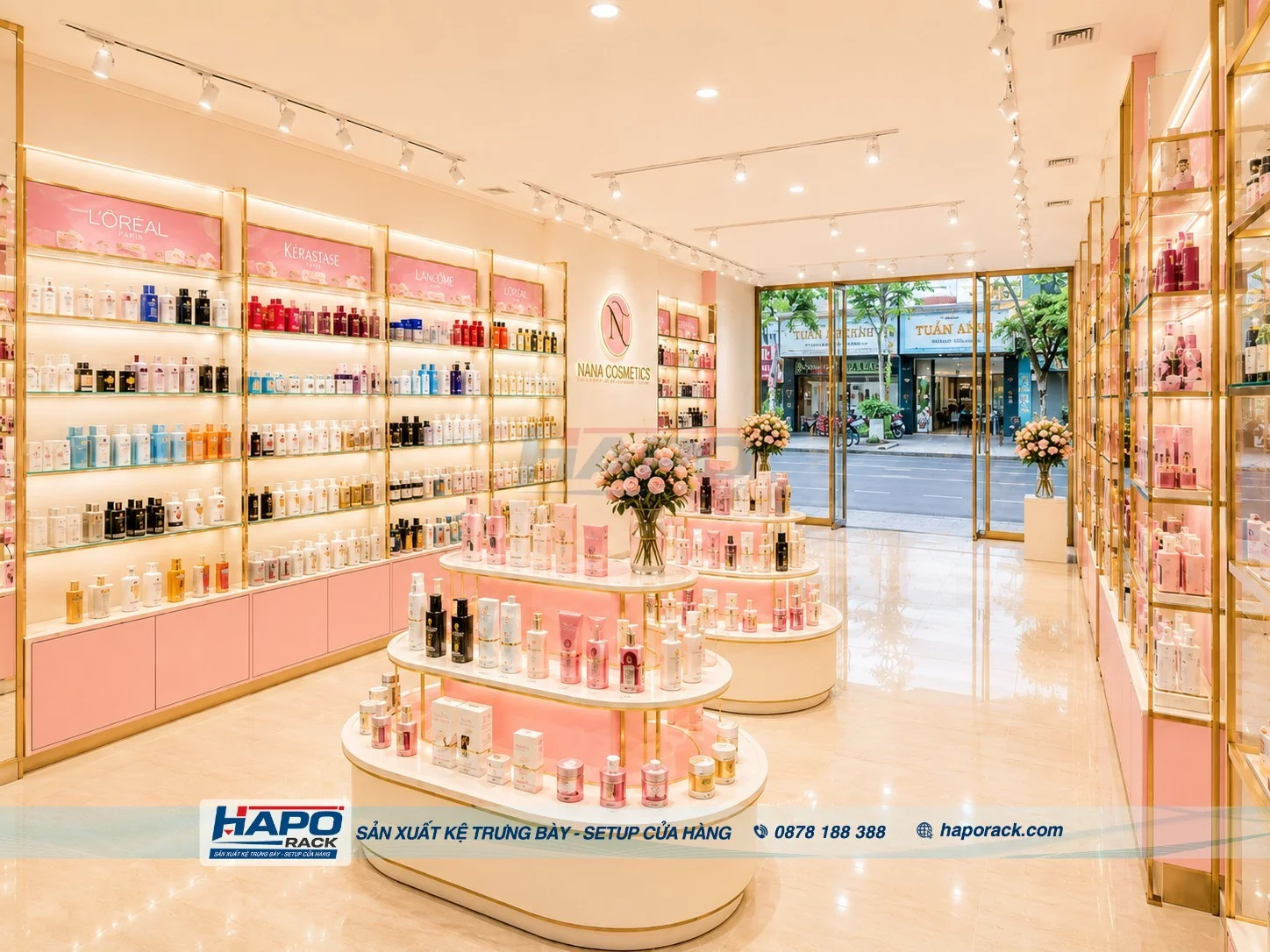 Kệ Trưng Bày Mỹ Phẩm Cao Cấp Cho NANA COSMETICS Tại P. Mỹ Tho
