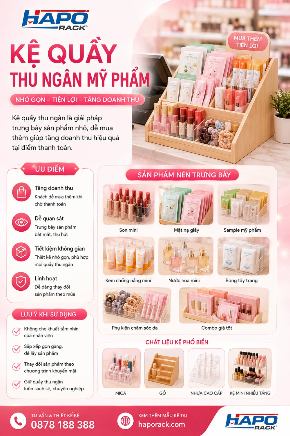 Kệ Trưng Bày Mỹ Phẩm Cho Shop Nhỏ – Gọn Đẹp, Tiện Lợi