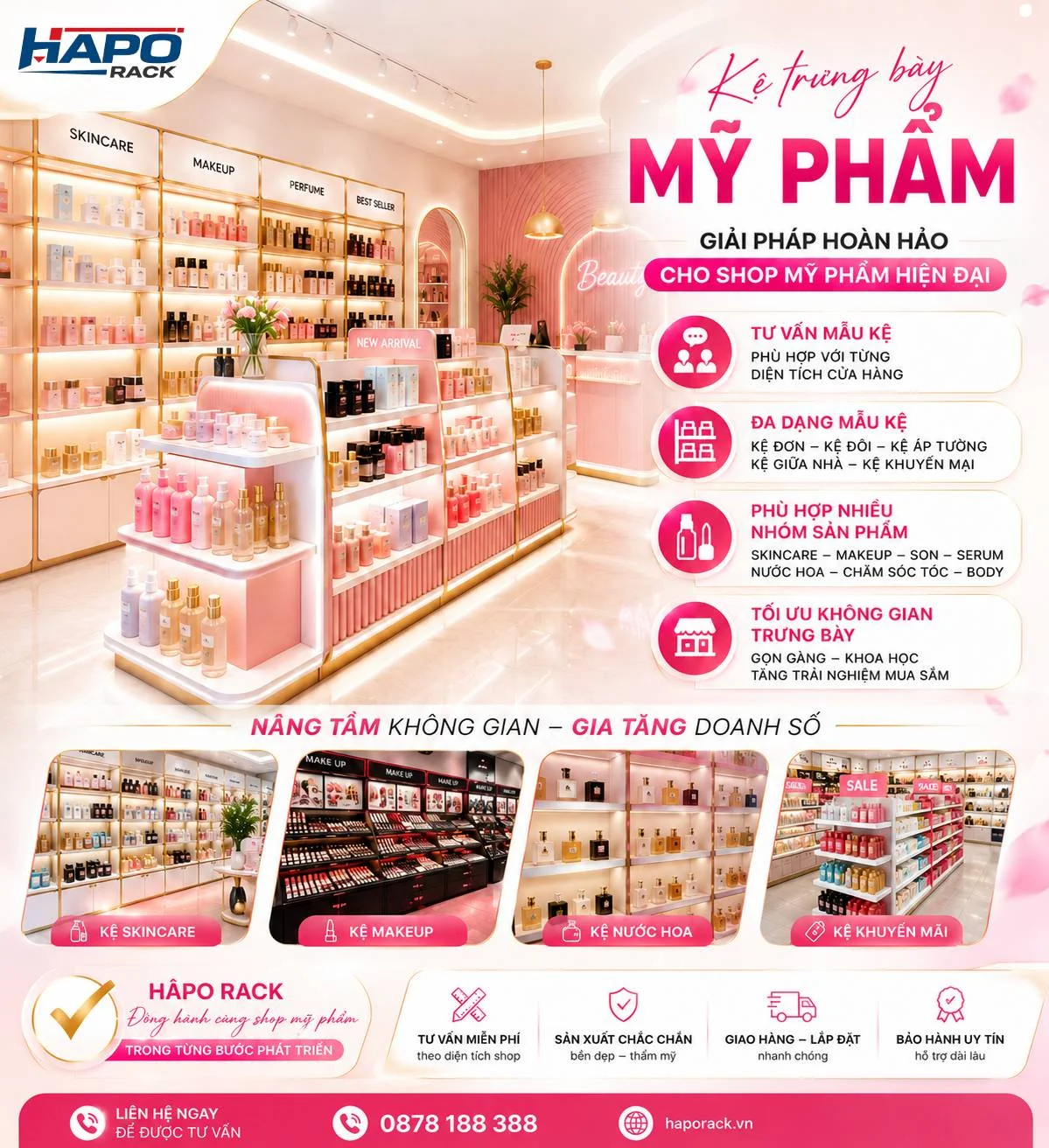 Kệ Trưng Bày Mỹ Phẩm – Mẫu Kệ Đẹp Cho Shop Mỹ Phẩm