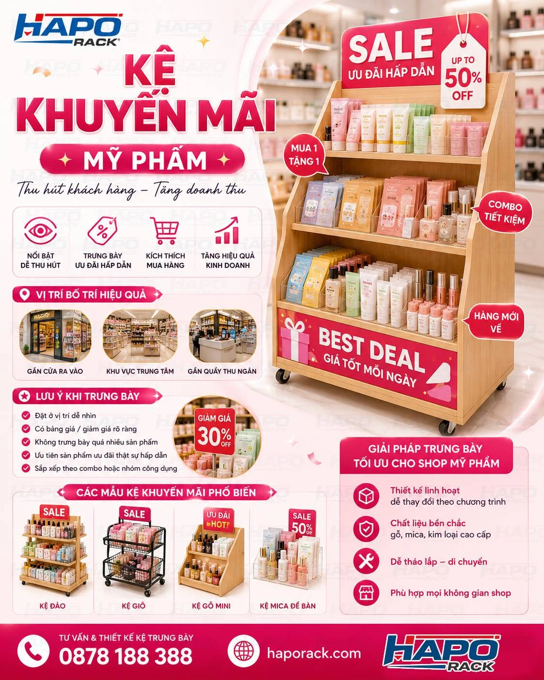 Kệ Trưng Bày Mỹ Phẩm – Mẫu Kệ Đẹp Cho Shop Mỹ Phẩm