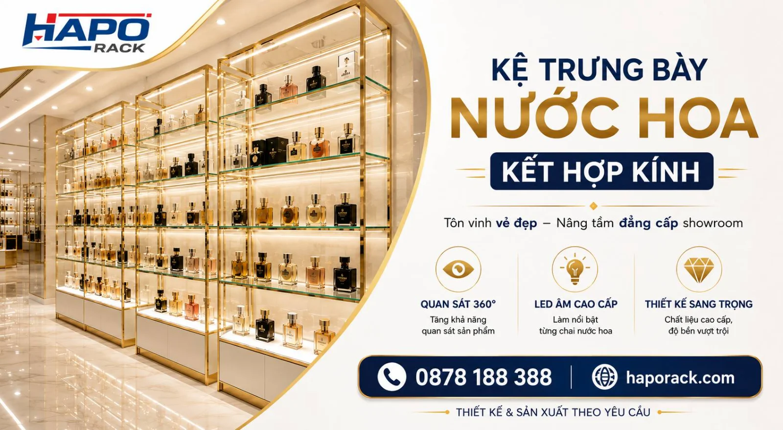 Kệ Trưng Bày Nước Hoa Cao Cấp – Thiết Kế 3D Chuyên Nghiệp, Sản Xuất Theo Yêu Cầu