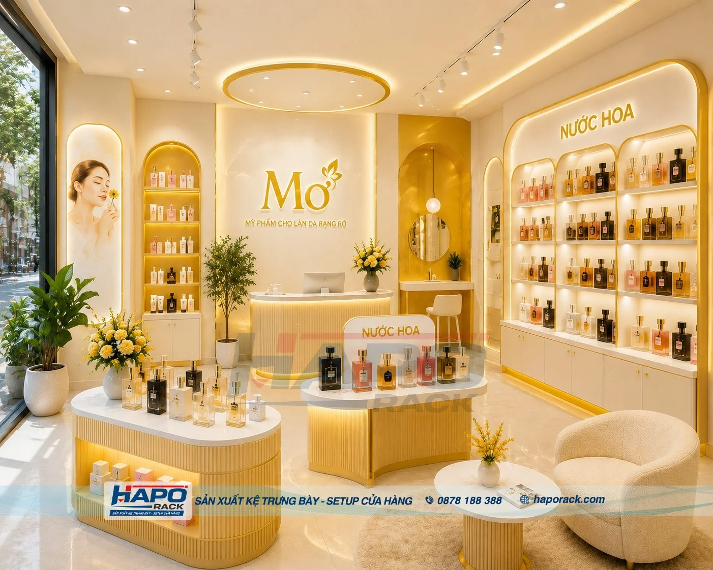 Kệ Trưng Bày Nước Hoa Cao Cấp – Thiết Kế 3D & Sản Xuất Theo Yêu Cầu