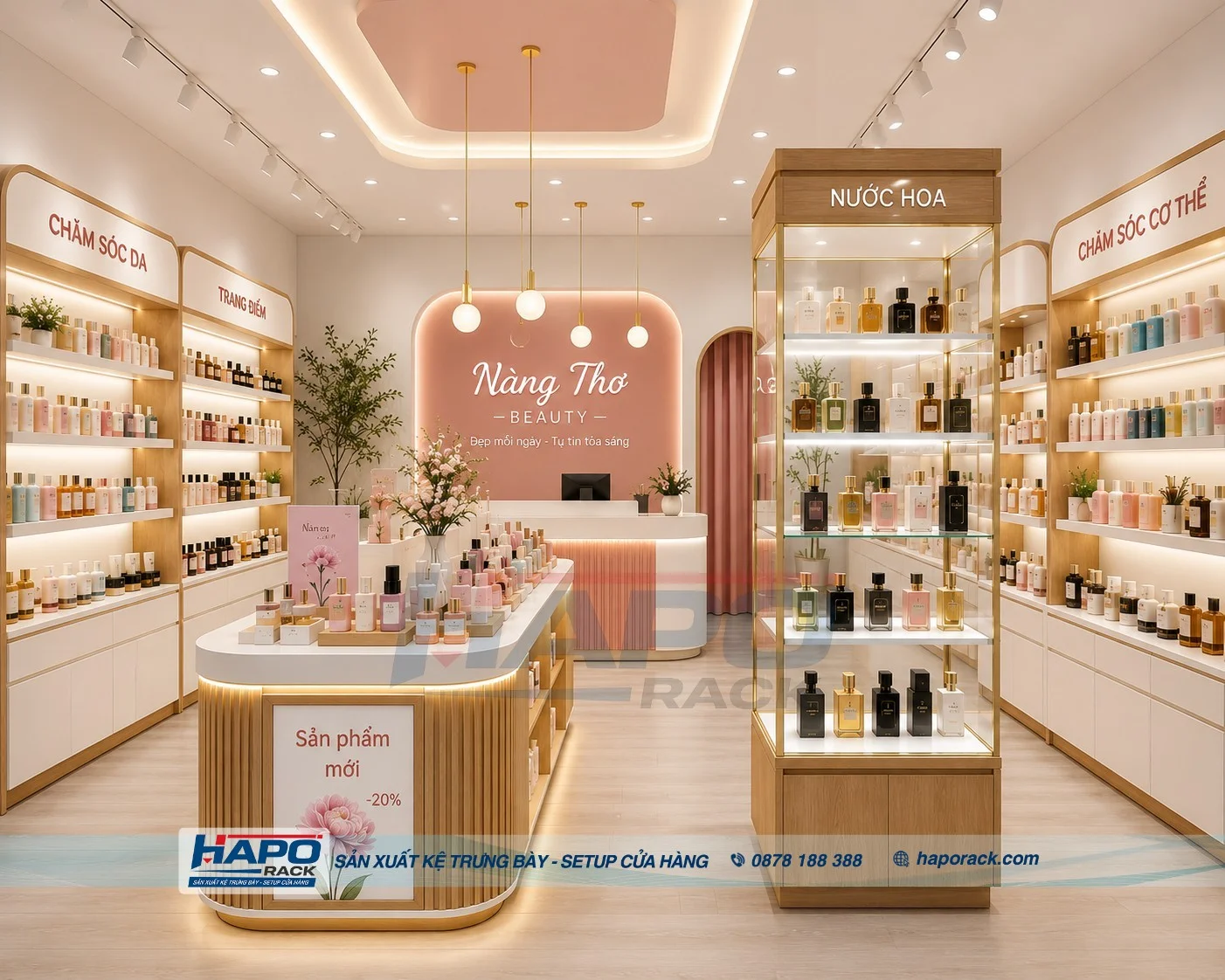 Kệ Trưng Bày Nước Hoa Cao Cấp – Thiết Kế 3D & Sản Xuất Theo Yêu Cầu