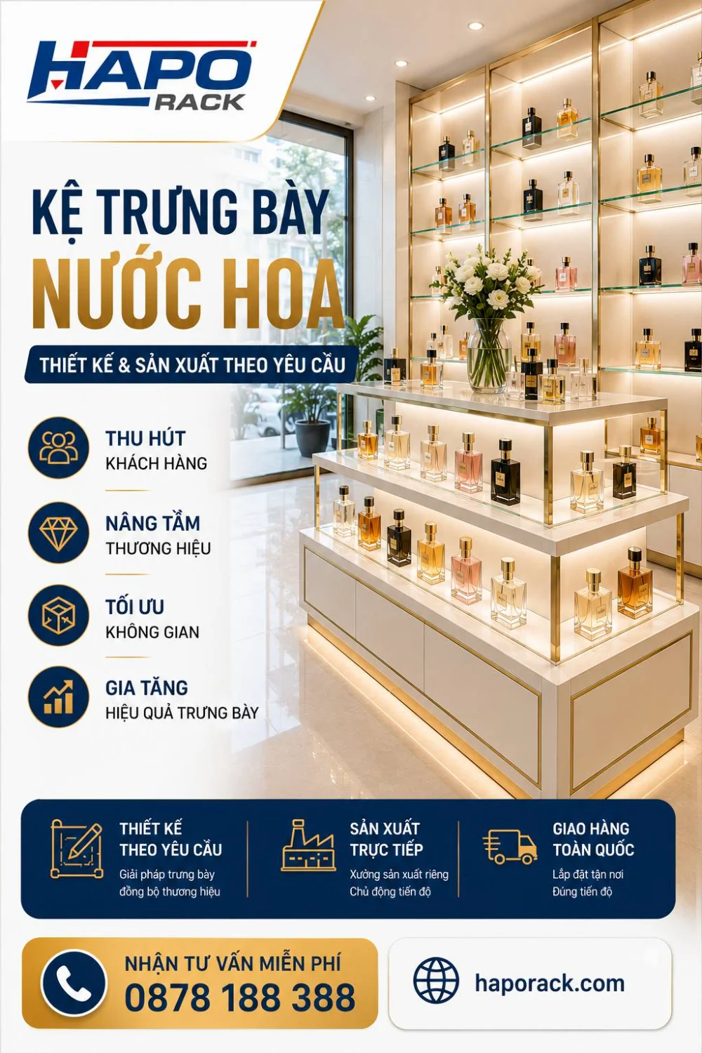 Kệ Trưng Bày Nước Hoa Chuyên Nghiệp – Tư Vấn Thiết Kế, Sản Xuất Theo Yêu Cầu