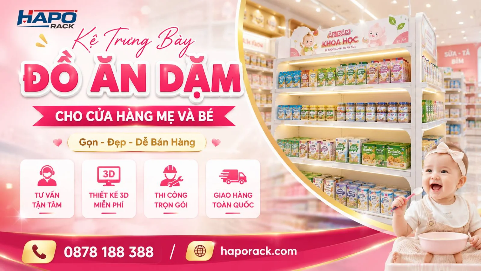 Kệ Trưng Bày Đồ Ăn Dặm Cho Cửa Hàng Mẹ Và Bé Dễ Nhìn, Dễ Lấy Hàng
