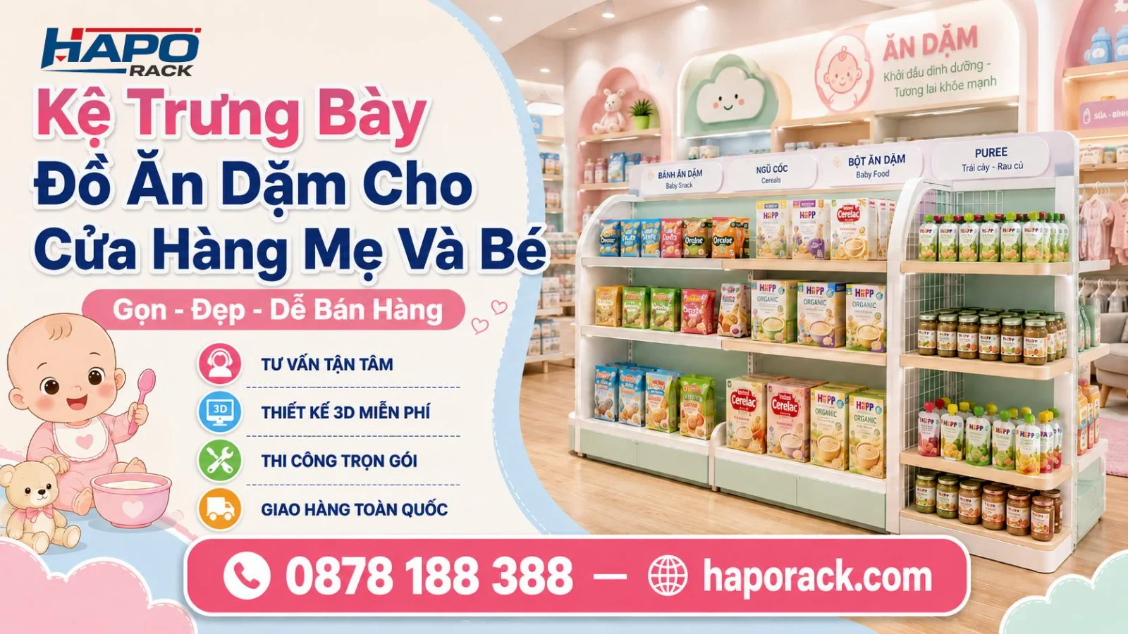Kệ Trưng Bày Đồ Ăn Dặm Cho Cửa Hàng Mẹ Và Bé Dễ Nhìn, Dễ Lấy Hàng