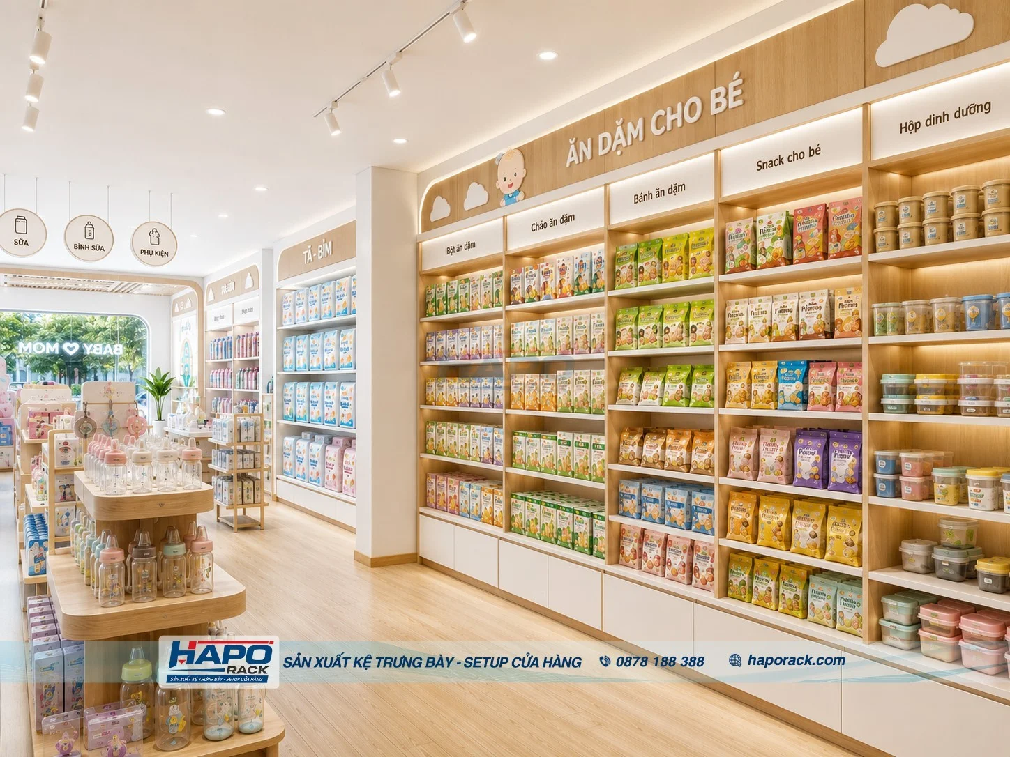 Kệ Trưng Bày Đồ Ăn Dặm Cho Cửa Hàng Mẹ Và Bé Đẹp, Dễ Sắp Xếp