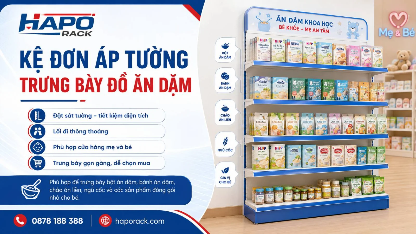 Kệ Trưng Bày Đồ Ăn Dặm Cho Cửa Hàng Mẹ Và Bé Nhỏ Gọn, Hiệu Quả