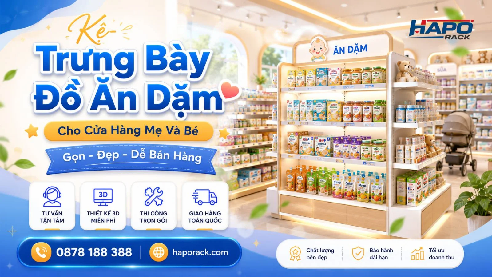 Kệ Trưng Bày Đồ Ăn Dặm Cho Shop Mẹ Và Bé Bền Đẹp, Gọn Gàng