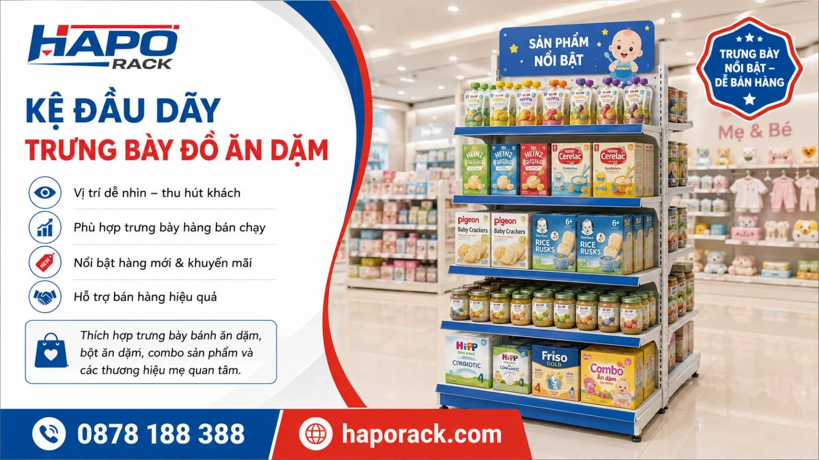 Kệ Trưng Bày Đồ Ăn Dặm Cho Shop Mẹ Và Bé Bền Đẹp, Gọn Gàng