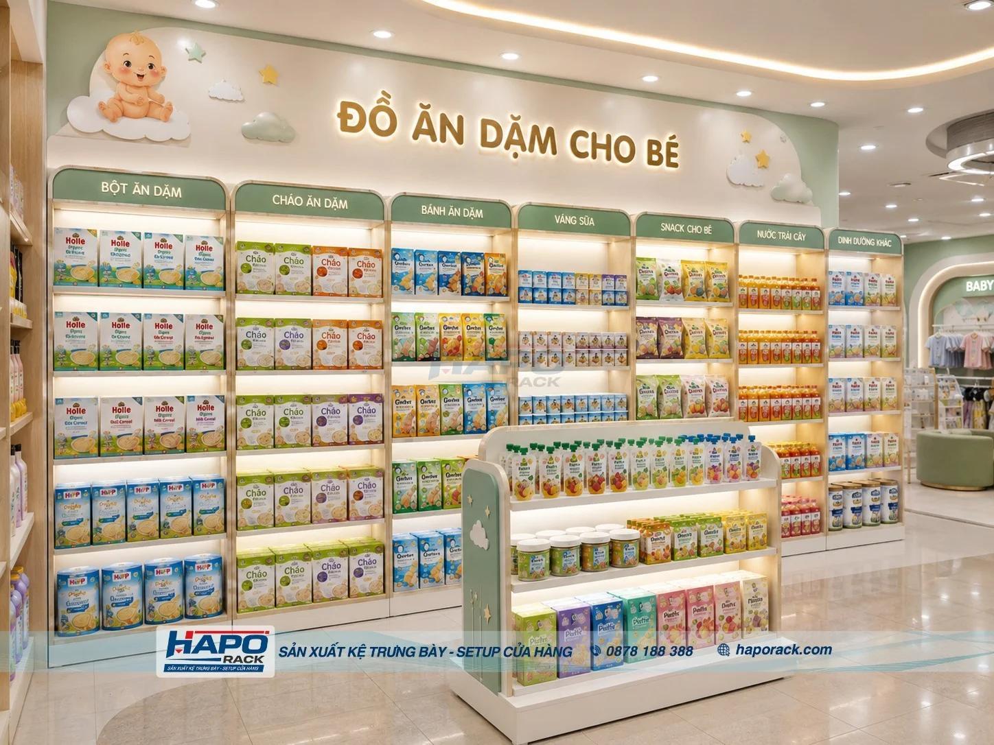 Kệ Trưng Bày Đồ Ăn Dặm Cho Shop Mẹ Và Bé Chắc Chắn, Dễ Bán Hàng